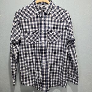 Ariat Pro Series Men's Plaid Long Sleeve Shirt Blue/White Size M.